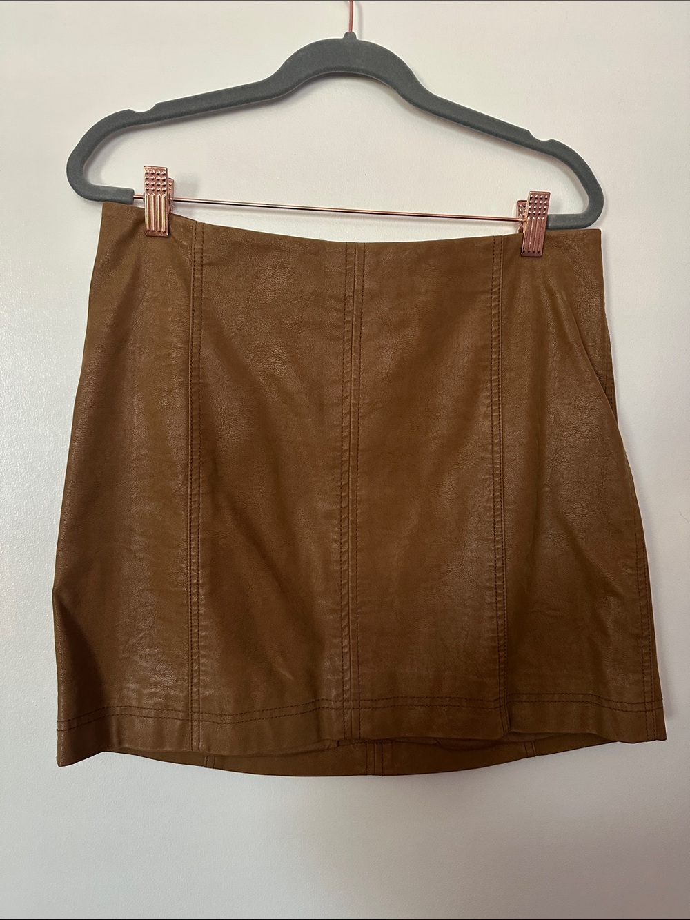 Free People Brown Faux Leather Mini Skirt